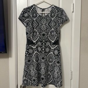 b darlin black paisley dress with mesh cutouts